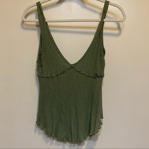 Free People Green Linen Flowy Tank